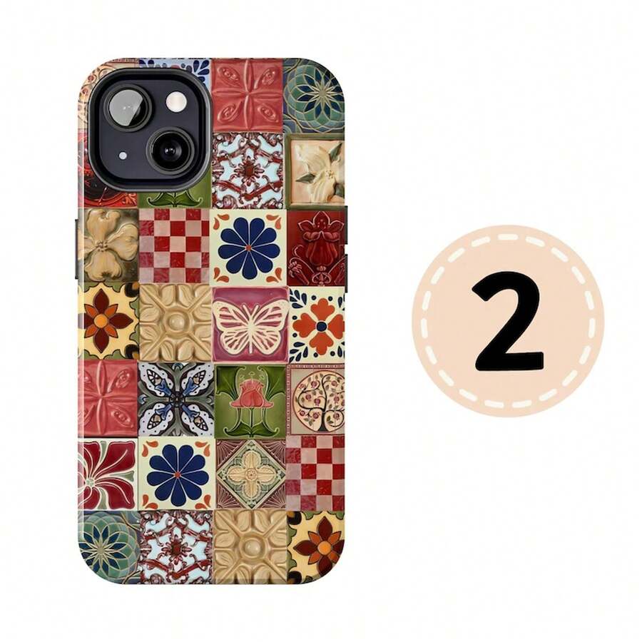 Fun Tile-Printed Phone Case, Asulaho Tile Design IPhonecover, Ceramic Tile  Galaxy, Vintage Porcelain , Artistic Style - 白色2 - 查看 1