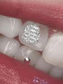 THATBOY 1pc Bling Bling Shiny Metal Full Zirconia Hip Hop Tooth Jewelry, Nightclub Glam Accessory Unisex - Multicolor - View 10