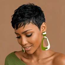 1B Black, 1B27, 1B30 Colorful Brazilian Human Hair Short Pixel Wig, Suitable For Daily Fashion Layered Short Hair With Bangs, No Front Band, Ready-To-Wear Human Hair Wig - Multicolor - View 5