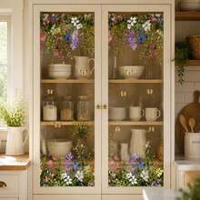 Butterfly Floral Grassland Static Cling Window Film, Butterfly Wildflower Wall Sticker Border, Privacy Protection Sticker, Glue-Free, UV Protection, Sunshade Temperature Control, Bathroom Frosted Glass Sticker, Home Decor - Butterflies In the Flowers - View 5