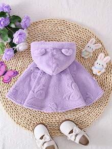 Autumn/Winter Baby Girl Plush Hooded Cape Coat, Suitable For Outdoor Wear - Mauve Purple - View 2