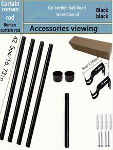 0.98 Inch Curtain Rod, Classic Multi-Function Small Flat Head Decorative Rod Finial, Available In Black With Multiple Sizes, Curtain Rod Bracket Accessory Set, Easy Installation, Sturdy And Durable. Can Be Paired With Curtains And Sheer Curtains - 1PC - View 6