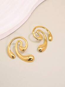 1 Pair Minimalist Matte Geometric Earrings For Women, High-End Commuter Cold Style Artistic Curved Studs - Spiral - View 3