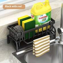 Kitchen Sink Sponge Drain Rack, No-Drill Towel Rack, Multi-Functional Plastic Storage Rack For Sponges, Soap And Brushes, Kitchen Accessories - Multicolor - View 11