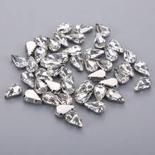 100pcs Multi-Size Clear Glass Crystal Rhinestones With Silver Claw Base, Water Drop Shaped Beaded Rhinestones, Shiny Glass Hand-Sewn Rhinestones With Double Holes For Wedding Dress, Gown, Headpiece, Clothing, Shoes, Bags, Silver Claw Base Rhinestones, Handmade Sewn Rhinestones For Dress, Wedding Shoes, Headpiece Accessories, Clothing Accessories, DIY Handmade Material Kit - 5x8mm - View 9