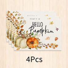 1件裝秋季南瓜楓葉植物印花仿亞麻餐墊，Hello Pumpkin長方形餐盤墊，適用於居家廚房、餐廳、感恩節派對與豐收季節餐桌裝飾 - 彩色 - 查看 8