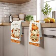 2PCS Kitchen Towel, Autumn Fallen Leaves And Pumpkin Pattern Printed, 40*60cm Rectangular Microfiber Kitchen Towel, Dish Cloth, Tablecloth, Hand Towel, Kitchen Decor, Home Decor, Housewarming Gift For Neighbors, Kitchen Napkin And Dish Cloth, Home Decor, Gift - Burnt Orange - View 9