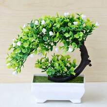 2D Flat Printed Acrylic Material 1pc - Artificial Plant Small Potted Bonsai, Fake Flower Small Tree Grass Ball Bonsai, Home Living Room Desktop Decor Small Ornament Set, Artificial Plant, Home Decor, Room Decor, All Season Use - White - View 1