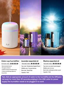 Mini USB Humidifier 300ML With Colorful LED Night Light, Portable Cool Mist Air Humidifier & Essential Oil Diffuser, Quiet Desktop Aroma Diffuser With 4/8H Timer, Small Personal Humidifier For Bedroom, Office, Home, Car Decoration - Cylinder - View 23