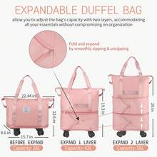 1 buah Tas Penyimpanan Perjalanan Lipat Kapasitas Besar, Terbuat dari Bahan Nilon Tahan Lama, Hitam, Merah Muda, Abu-abu, Biru, Desain Portabel Multifungsi dengan Roda, Cocok untuk Perjalanan Luar Ruangan, Memenuhi Persyaratan Ukuran Rak Bagasi Kabin Pesawat. - A - View 2