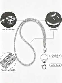 1 Pack Rhinestone Neck Badge Lanyard, ID And Key Strap Rhinestone Office Lanyard, 31.5 Inch (Approx. 80 Cm) Shiny Neck Strap With Metal Buckle And Key Ring, Crystal Lanyard, ID, Key Strap (White) - A - View 1