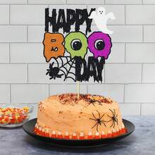 1pc Glitter Happy Boo Day Cake Topper, Halloween Ghost And Spider Web Dessert Decoration, Shiny Spooky Party Supplies, Suitable For Holiday Celebrations - Big Eyes BooDay - View 8