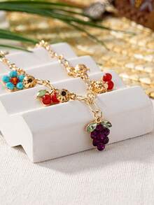 1pc Fashion Bohemian Style Cherry & Grape Pendant Bracelet - Multicolor - View 3