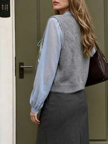 Women's Spring/Summer Casual Elegant Floral Print Embroidered Beach Knit Vest - Grey - View 4
