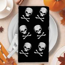 2/4/48pcs Halloween Series Repeating Skull & Crossbones Pattern Printed Kitchen Towels - Ultra Soft, Highly Absorbent Polyester Dish Cloths & Hand Towels, Perfect For Holiday Decor, Kitchen Decor, Party Decor - Multicolor - View 7
