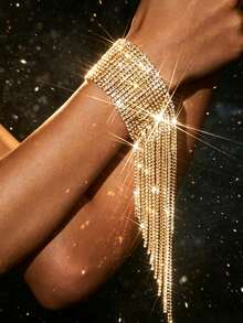 Fashionable Elegant Rhinestone Long Tassel Bracelet, Women's Personalized Hand Accessory - Gold - View 4