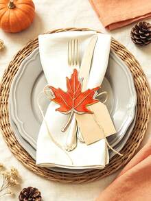 6/12pcs Harvest Festival Rhinestone Maple Leaf Napkin Rings, Suitable For Wedding Party, Holiday Celebration, Picnic Camping, Country Gathering, Birthday Banquet Table Decoration Napkin Holder, Simple Style - Multicolor - View 4
