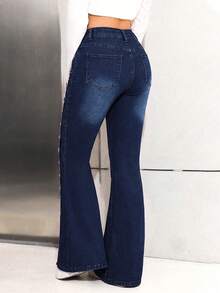 Vintage Fashion Elegant Gentle Delicate Design Button Split Hem Women's Denim Jeans Vacation - Raw Cow Color - View 3