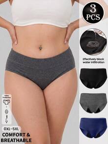 3件組大尺碼生理期內褲 0XL-5XL 高腰舒適內褲 日常穿著防護 - 彩色 - 查看 1