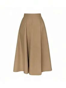 Rok A-Line Berpinggang Tinggi untuk Wanita Ukuran Plus, Cocok untuk Musim Semi, Musim Panas, dan Musim Gugur, Dilengkapi Saku, Rok Panjang Elegan dan Serbaguna untuk Kantor, Perjalanan, Pakaian Sehari-hari, dan Kencan - Mocha Brown - View 2