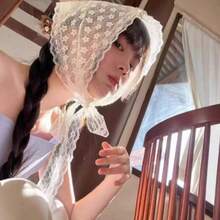 1件時尚波希米亞風花卉刺繡大尺寸蕾絲三角巾頭巾女款配件 - 白色 - 查看 10