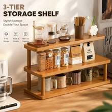 3 Tier Bamboo Kitchen Countertop Organizer, Wooden Coffee Bar Storage Shelf, Multi-Layer Spice Rack For Kitchen, Bathroom & Home Decor - Multicolor - View 2
