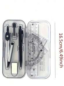 8pcs Transparent Plastic Geometric Compass And Ruler Set - Durable Drawing Tool Kit, Includes Protractor, Triangle Ruler And Eraser, Suitable For School And Art Projects - Sets - View 6