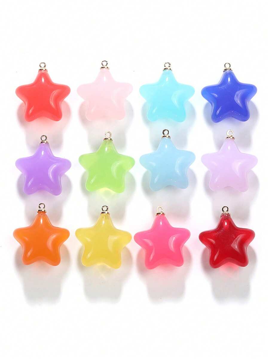 10件/組 星星DIY吊墜 果凍色壓克力星星飾品 可愛透明星星吊墜 DIY手鍊手機鍊珠寶手工配件 - 果凍色星星吊墜 - 查看 1