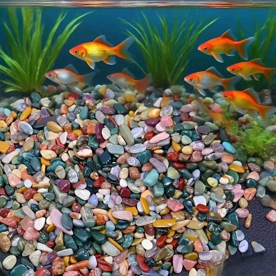 天然水晶碎石，適用於水族箱 - 多色迷你鵝卵石，50G 包裝，魚缸裝飾與水景造景的理想選擇