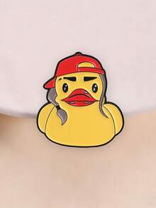 Cool Rubber Duck Enamel Pin Cartoon Duck With Red Cap & Braids Brooch Casual Outfit Decor Badge - Yellow - View 2