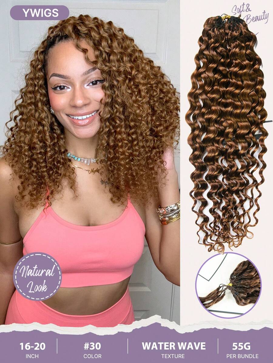 Y WIGS Pre Separated Miracle Knots Hair #30 Light Brown Water Wave Feather Crochet Human Hair 16-20 Inch 55G 100% Remy Human Crochet Hair Extensions Lightweight, Kontless, Reusable Boho Hair For Braiding - S30 - View 1