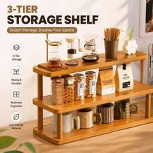 3 Tier Bamboo Kitchen Countertop Organizer, Wooden Coffee Bar Storage Shelf, Multi-Layer Spice Rack For Kitchen, Bathroom & Home Decor - Multicolor - View 4