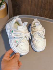 1 Pair White Strawberry Pattern Casual Soft Sole White Sneakers For Girls, PU Leather Versatile Baby Shoes - White - View 8