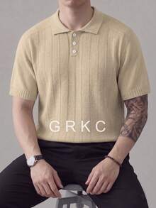 GRKC Men's Short Sleeve Polo Shirt, Polo Collar Short Sleeve Knit Loose Straight Casual Style Short Sleeve Knit Polo Spring/Summer Top - Coffee Brown - View 4