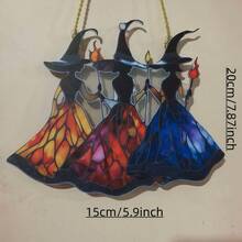 2D Flat Acrylic Sun Catcher Backside Witch Trio Acrylic Sun Catcher, Suitable For Garden, Window, Porch Plastic Stained Glass Style Wall Hanging Decor - G - View 10