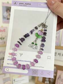 Crystal Crushed Stone Beaded Wind Chime Flower Pendant Phone Lanyard, Purple Pink Crystal Anti-Lost Phone Chain Charm, CCD Camera Wrist Strap, Fashion Versatile Universal Phone Lanyard, Suitable For Earphone Case Lanyard, Car Keychain Charm, Water Bottle Lanyard, Bag Charm - Multicolor - View 2