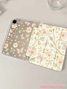 Beige Glass Flower Pattern Tablet Protective Case, Compatible With IPad 9.7/10.2/10.5/10.9/12.9/Pro 11 And 10th Generation Models, Featuring Drop Protection, Smart Stand And Auto Wake/Sleep Function; Y-Shaped Folding Design, Supports Multi-Angle Viewing, Suitable As A Back-To-School Gift. - Multicolor - View 5