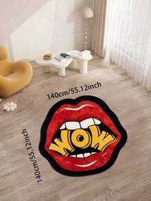 1pc Sweet Cool Retro Cartoon Style Flame Red Lips WOW Asymmetrical Rug, Bedroom Bathroom Makeup Studio Rug, Wedding Confession Scene Decor Rug, Decorative Rug, Bedroom Decor, Small Rug, Rug, Home Decor, Living Room Rug, Living Room Small Rug, Bedroom Rug, Living Room Home Decor, Outdoor Rug, Enhance Home Style, Suitable For Adding Home Charm Decor - Multicolor - View 14