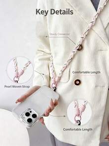 1pc Handmade Pearl Chain Creative Crossbody Long Phone Lanyard Bag Strap - Multicolor - View 4