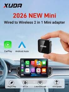 XUDA 2026 新款 2 合 1 無線車載智能盒，CarPlay 與 Android Auto Mini 轉接器，CarPlay 轉換器，快速自動連接，無延遲，小巧優雅智能盒，有線轉無線，時尚便攜，附 USB/USB-C 接口 - C - 查看 2