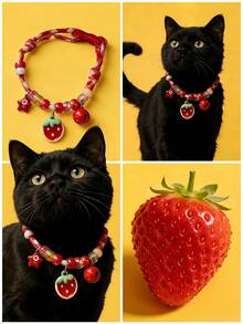 Red Strawberry Cute Pet Necklace, Lightweight And Skin-Friendly, Suitable For Small Cats And Dogs, Knotted Braided Design, Adjustable Size, Anti-Lost - Red - View 2