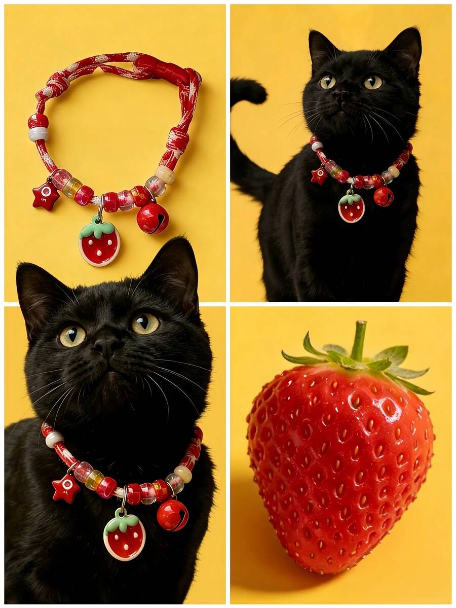 Red Strawberry Cute Pet Necklace, Lightweight And Skin-Friendly, Suitable For Small Cats And Dogs, Knotted Braided Design, Adjustable Size, Anti-Lost