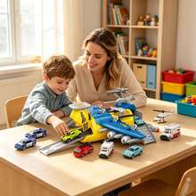 1pc Airplane Model Simulation Transport Plane Toy Set, Transformable Parking Lot With Runway Track And Small Cars, Educational Imaginative Scene Toy For Boys And Girls Aged 3+ - Multicolor - View 1