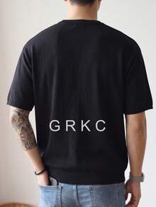 GRKC 男士針織短袖圓領修身義式極簡純色細紋理基礎針織T恤 春夏款 - 黑色 - 查看 5