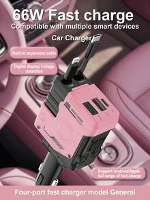 W&O 可伸縮車用充電器附可伸縮線 (31.5 英吋)，4 合 1 快充車用手機充電器，2 個 USB 接口適配器，兼容 17 16 15 14 13 12 11 Pro Max、Pixel，實用禮物，感恩節禮物 - 彩色 - 查看 2