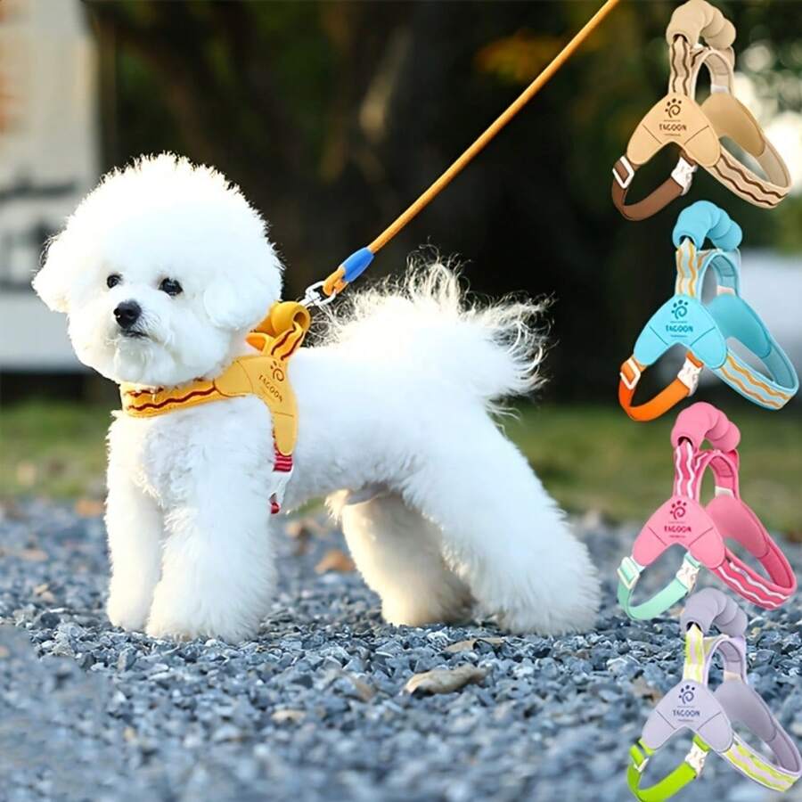 Conjunto de Chaleco Arnés Anti-Tirones para Mascotas, Chaleco Ajustable y Cómodo, Material Suave, Esponja Compuesta y Tela de Malla de Ojo de Pájaro, Adecuado para Gatos y Perros, con Tiras Reflectantes, Almohadillas Transpirables y Diseño a Prueba de Escapes