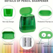 4pcs Manual Pencil Sharpeners - Dual Hole Portable Design, Suitable For Students, Office, Classroom And Home Office (Random Color) Back To School - Multicolor - View 9
