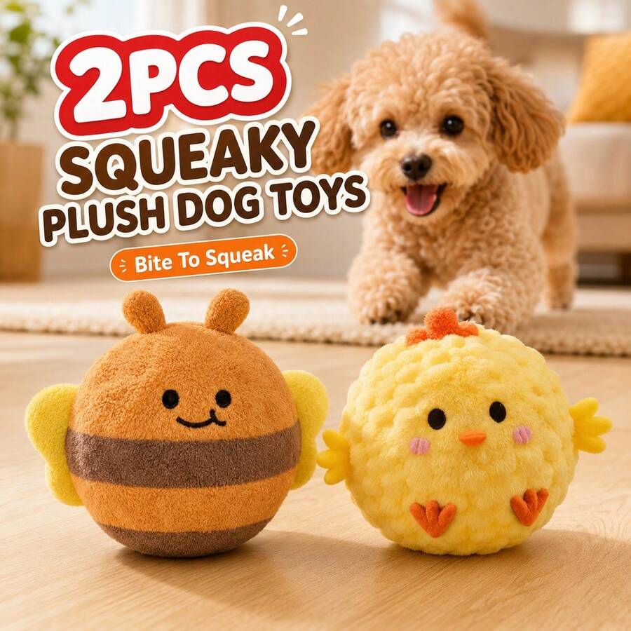 2pcs Yellow Chick Pet Interactive Bouncing Squeaky Toy Ball, Dog & Cat Boredom Relief Companion Toy, Sound-Attracting For Pets