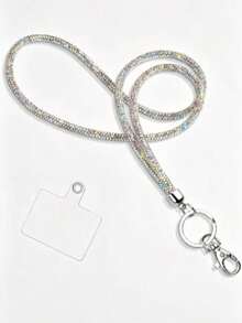 1 Pack Rhinestone Neck Badge Lanyard, ID And Key Strap Rhinestone Office Lanyard, 31.5 Inch (Approx. 80 Cm) Shiny Neck Strap With Metal Buckle And Key Ring, Crystal Lanyard, ID, Key Strap (White) - A - View 10