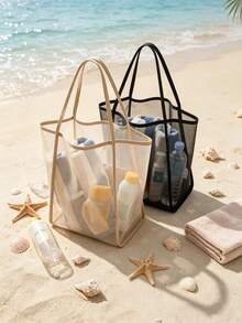 1pc Girls Transparent Mesh Shoulder Bag, Fashionable Large Capacity Tote Bag, Beach Toy Bag, Foldable Beach Tote Bag, For Storing Toys, Shells, Lightweight Mesh Material (Do Not Overload, Cannot Be Used As Backpack Or Shopping Bag). - Standard Model - View 9
